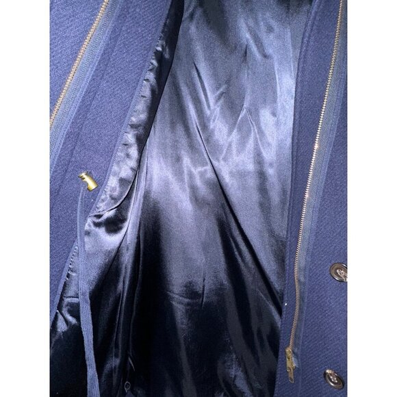 J.Crew Navy Blue Wool Blend Stadium Cloth Coat Size 8 With Button & Zip Closure - Picture 3 of 6